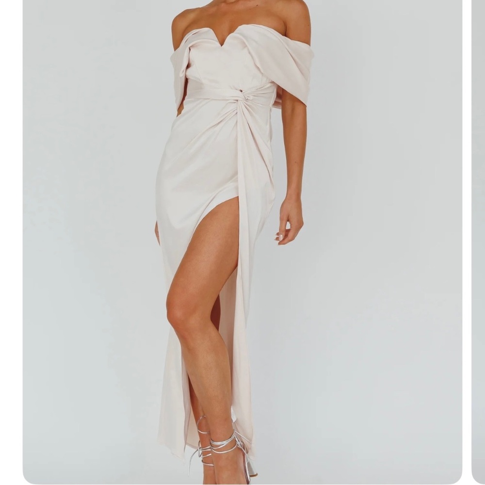Amaryllis Off-Shoulder Twist Maxi Dress Pearl